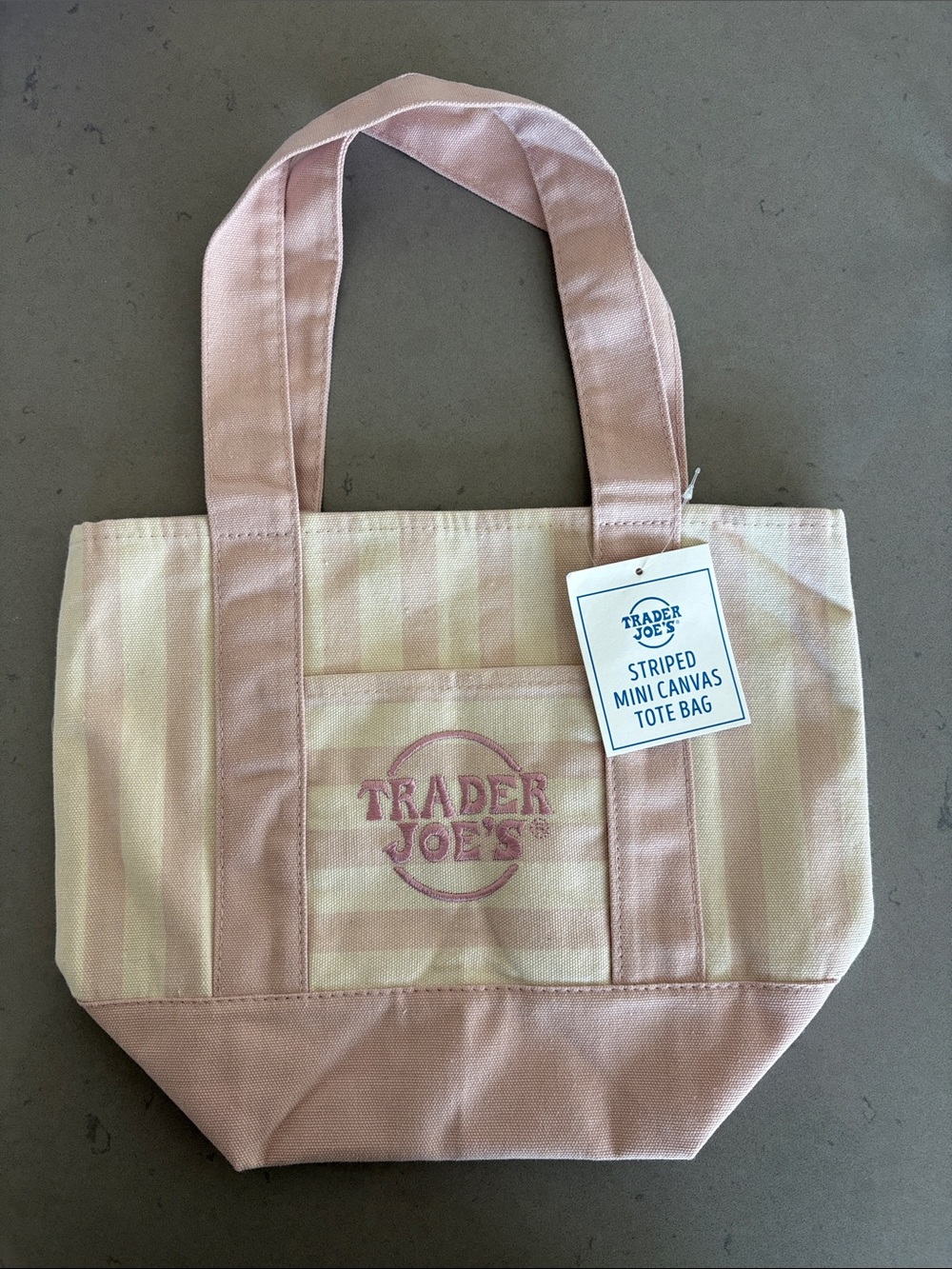 NWT - Trader Joe’s Striped Mini Canvas Tote Bag - Pink and Cream